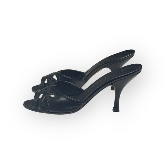 Martinez Valero ☻︎ Sexy Cut Out Kitten Heeled Mules ☻︎ Luxe Black Leather ☻ 6.5M - Picture 6 of 16